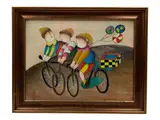 J. Roybal, Untitled (Children on Bicycles), Oil and Mixed Media on Canvas