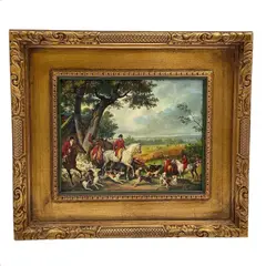 Carle Vernet, Untitled, Oil on canvas Style: Traditional Sporting Art / Equestrian Realism Signature/Inscriptions: Unsigned; retains vintage Syroco Art manufacturer label on the reverse
