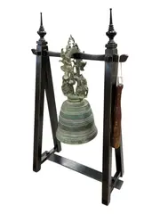 Southeast Asian, Untitled, bronze temple bell on wooden stand