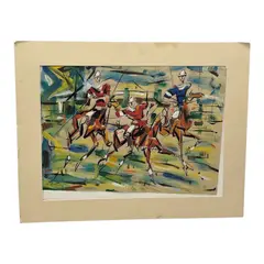 Gen Paul, Polo Match, Watercolor and gouache on paper Signature: Signed in ink at the lower left