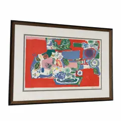 Roger Bezombes, Still Life on Red, Lithograph on paper