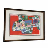 Roger Bezombes, Still Life on Red, Lithograph on paper
