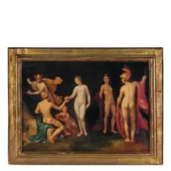 Giudizio di Paride / Siglato CH e datato 1608 in basso a sinistra by Cornelis van Haarlem, oil on panel di quercia parchettata, offered Jun 2020