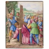 Salita al Calvario / Siglato sulla carta posta sul retro della tavola by Giovanni Battista Castello, tempera on pergamena applicato on tavoletta, offered Jun 2020