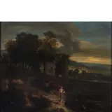 Francisque Millet, Paesaggio con figure, oil on canvas