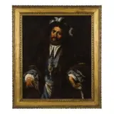Pietro della Vecchia, Ritratto di gentiluomo con abito blu e pelliccia, oil on canvas