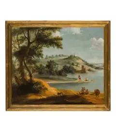 Cajetan Roos, Paesaggio lacustre, oil on canvas
