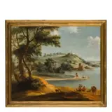 Cajetan Roos, Paesaggio lacustre, oil on canvas
