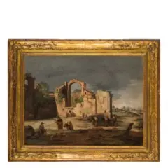 Bartholomeus Breenbergh, Paesaggio con rovine e pellegrini, oil on canvas
