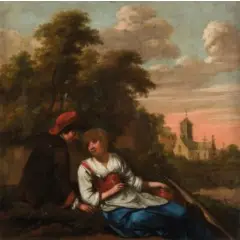 Bernardus van Schijndel, Coppia di innamorati / Siglato in basso a destra, oil on canvas