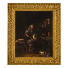 Gian Domenico Valentini, Interno di cucina con donna che imbocca un gatto, oil on canvas