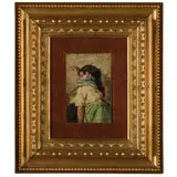 Giacomo Favretto, Venezia, 1849 - 1887 / Ritratto di fanciulla con scialle azzurro / Firmato G. Favretto in basso a destra