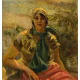 Giuseppe Maldarelli, Napoli, 1885 - 1958 / Ragazza con foulard in campagna / Firmato G Maldarelli in basso a destra, oil on canvas
