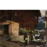 Riccardo Galli, Milano, 1869 - Barzio, 1944 / Fontana a Sant Nicolas in Svizzera / Firmato Riccardo Galli, S Nicolas in basso a sinistra, oil on canvas