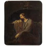 Domenico Morelli, Napoli, 1826 - 1901 / Un neofita cristiano sulla tomba di un martire nelle catacombe, oil on tavoletta