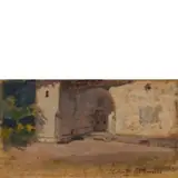 Domenico Morelli, Napoli, 1826 - 1901 / Portale orientale con figura / Firmato Morelli e iscrizione Gino Morelli in basso a destra, oil on panel