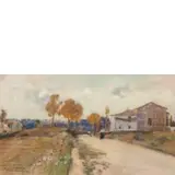 Giuseppe Casciaro, Ortelle, 1863 - Napoli, 1945 / Strada di Nusco / Dedica a Paolo Vetri, datato 1909 e firmato G Casciaro in basso a sinistra