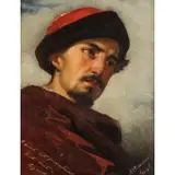 Francesco Saverio Altamura, Foggia, 1826 - Napoli, 1897 / Ritratto di Domenico Morelli / Firmato Altamura e datato 1848 in basso a destra, / iscritto I want not paradise but rest, Byron in basso a sinistra, oil on canvas