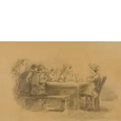 Gaetano Previati, Ferrara, 1852 - Lavagna, 1920 / Renzo all'osteria / Firmato Previati in basso a destra, pencil on paper