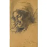 Aleardo Villa, Rovello, 1865 - Milano, 1906 / Volto di donna / Firmato A Villa in basso a destra