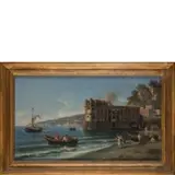 Giovanni Serritelli, Napoli, 1810 - dopo il 1880 / Barche di pescatori davanti a Palazzo Donn'Anna, oil on canvas