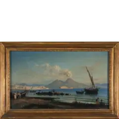 Giovanni Serritelli, Napoli, 1810 - dopo il 1880 / Riviera di Chiaia, il Vesuvio sullo sfondo, oil on canvas