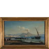 Giovanni Serritelli, Napoli, 1810 - dopo il 1880 / Riviera di Chiaia, il Vesuvio sullo sfondo, oil on canvas