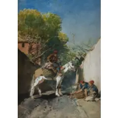 Alberto Pasini, Busseto, 1826 - Cavoretto, 1899 / Sosta di soldato arabo a cavallo / Firmato A Pasini in basso a sinistra, Acquarello su carta