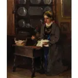 Mario Moretti Foggia, Mantova, 1882 - Macugnaga, 1954 / La sartina in un interno / Firmato Moretti Foggia in basso a destra
