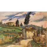 Nello Alessandrini, Empoli, 1885 - Firenze, 1957 / Paesaggio della campagna empolese con carretto / Firmato N Alessandrini in basso destra, oil on tavoletta