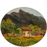 Enrico Reycend, Torino, 1855 - 1928 / Paesaggio genovese, oil on tavoletta ovale