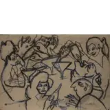 Mino Maccari, Siena 1898 - Roma 1989 / Festa al bar, 1952, ink and pastello on paper applicata on canvas
