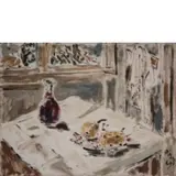 Ferrara 1896 - Milano 1956 / Il quartino di vino, 1949 by Filippo de Pisis, oil on canvas applicata on cardboard, offered Jul 2020
