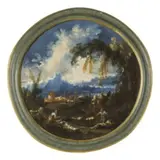 Antonio Francesco Peruzzini, Paesaggi con figure, oil on canvas circolare