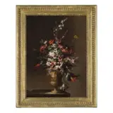 Natura morta di fiori recisi in vaso modellato by Felice Fortunato Biggi, oil on canvas, offered Sep 2020
