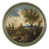 Antonio Francesco Peruzzini, Paesaggi con figure, oil on canvas circolare