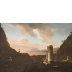 Thomas Wijck, Veduta costiera con figure (Veduta di Nisida e Capo Miseno), oil on panel di quercia d'olanda