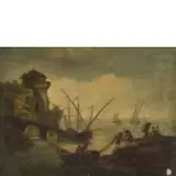 Antonio Cioci, Veduta costiera con navi alla fonda, oil on canvas