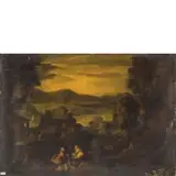 Giovanni Francesco Grimaldi, Riposo nella fuga in Egitto, oil on canvas