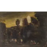 Marco Ricci, Paesaggio lacustre con pescatori, oil on canvas