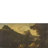 Jacob de Heusch, Paesaggio fluviale con figure, oil on canvas