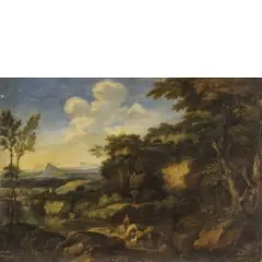 Crescenzo Onofri, Paesaggio con figura a cavallo e armenti, oil on canvas