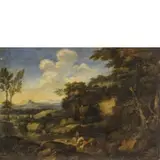 Crescenzo Onofri, Paesaggio con figura a cavallo e armenti, oil on canvas