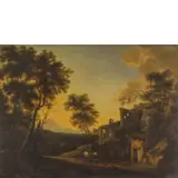 Herman van Swanevelt, Paesaggio con cavaliere, oil on canvas