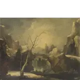 Paesaggio innevato con ponte e viandanti by Francesco Foschi, oil on canvas, offered Sep 2020