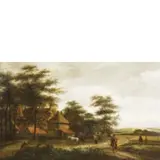 Pieter van Asch, Paesaggio con figure, oil on panel