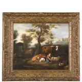 Dirck van der Bergen, Una pastorella con i suoi animali, oil on panel
