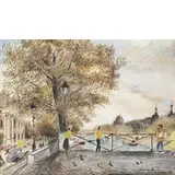 Michele Cascella, Ortona 1892 - Milano 1989 / Paris, Pont des Arts, 1962, mixed media on paper