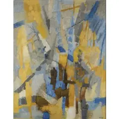 Giuseppe Ajmone, Carpignano 1923 - Carpignano 2005 / Soleil d'autunno, 1955, oil on canvas applicata on masonite
