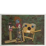 Enrico Baj, Milano 1924 - Varese 2003 / Senza Titolo, mixed media on feltro applicato on paper